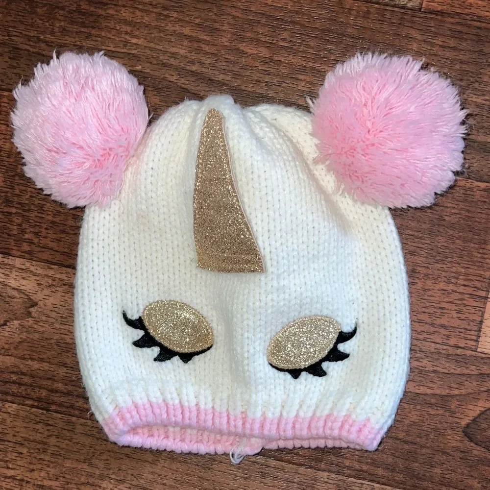 Cozy Pink and White Pom-Pom Kids Hat